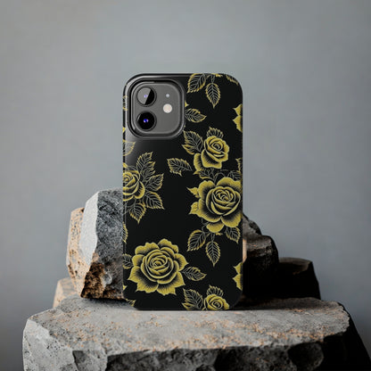 gold rose iphone case, black iphone case, Tough iPhone Case