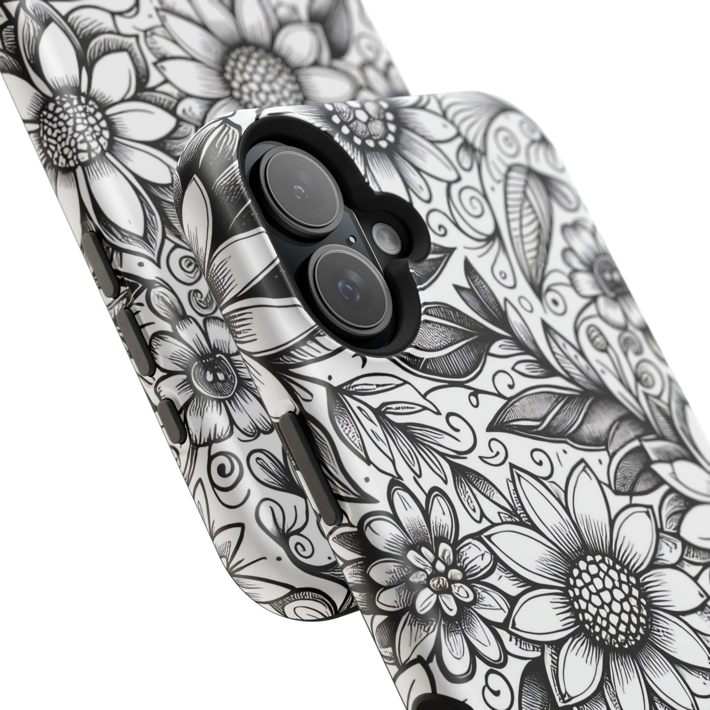 Black and White Sunflowers MagSafe Tough Iphone Case