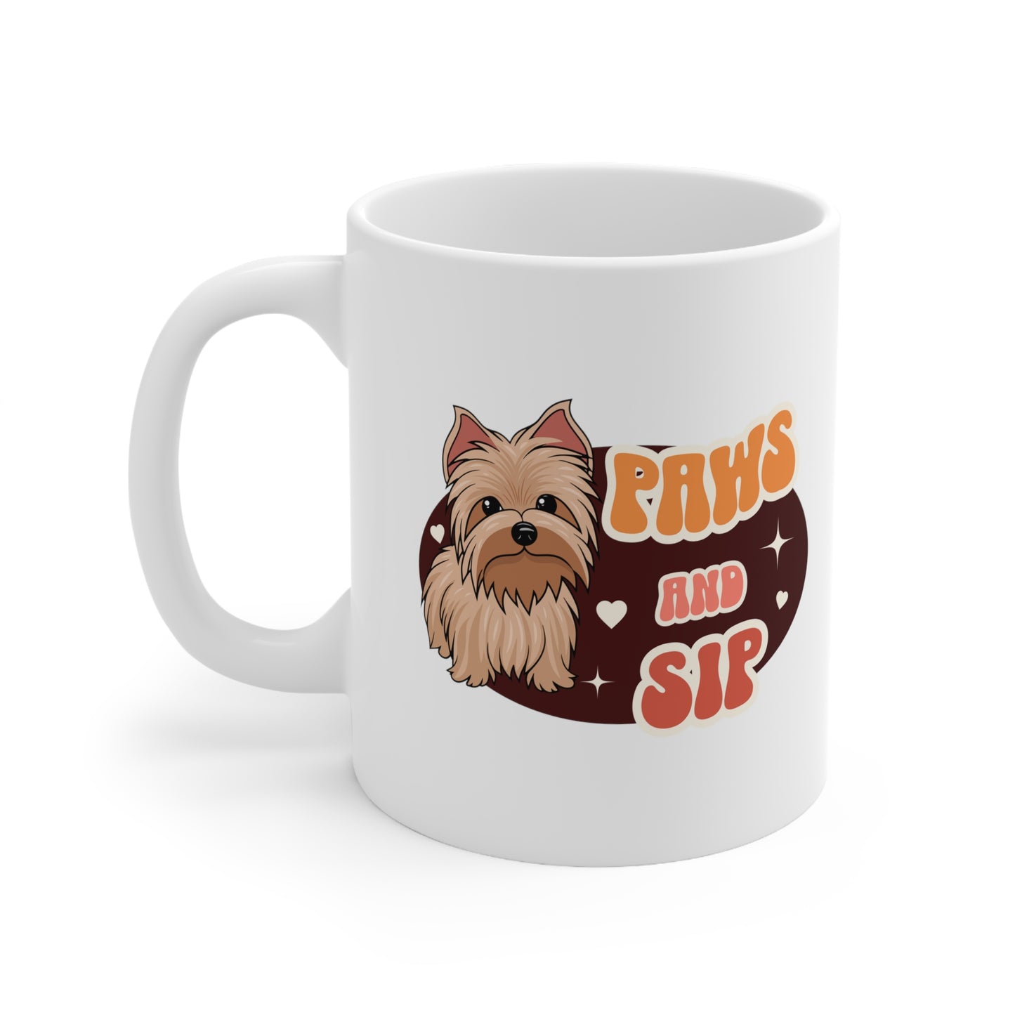 Paws and sip, yorkie mug, dog lover mug, Ceramic Mug 11oz