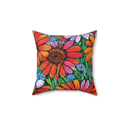 Faux Suede Square Pillow, boho flowers pillow, housewarming gift, christmas gift