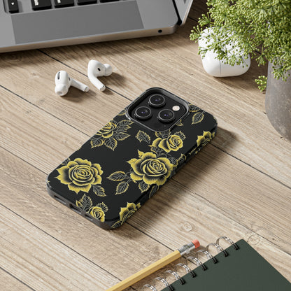 gold rose iphone case, black iphone case, Tough iPhone Case