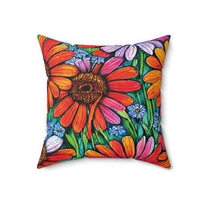 Faux Suede Square Pillow, boho flowers pillow, housewarming gift, christmas gift