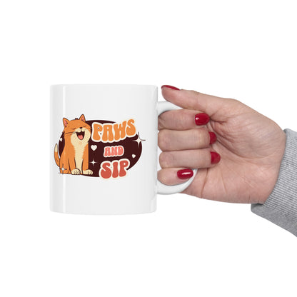 Paws and sip, cat mug, cat lover mug, Ceramic Mug 11oz