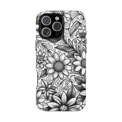 Black and White Sunflowers MagSafe Tough Iphone Case