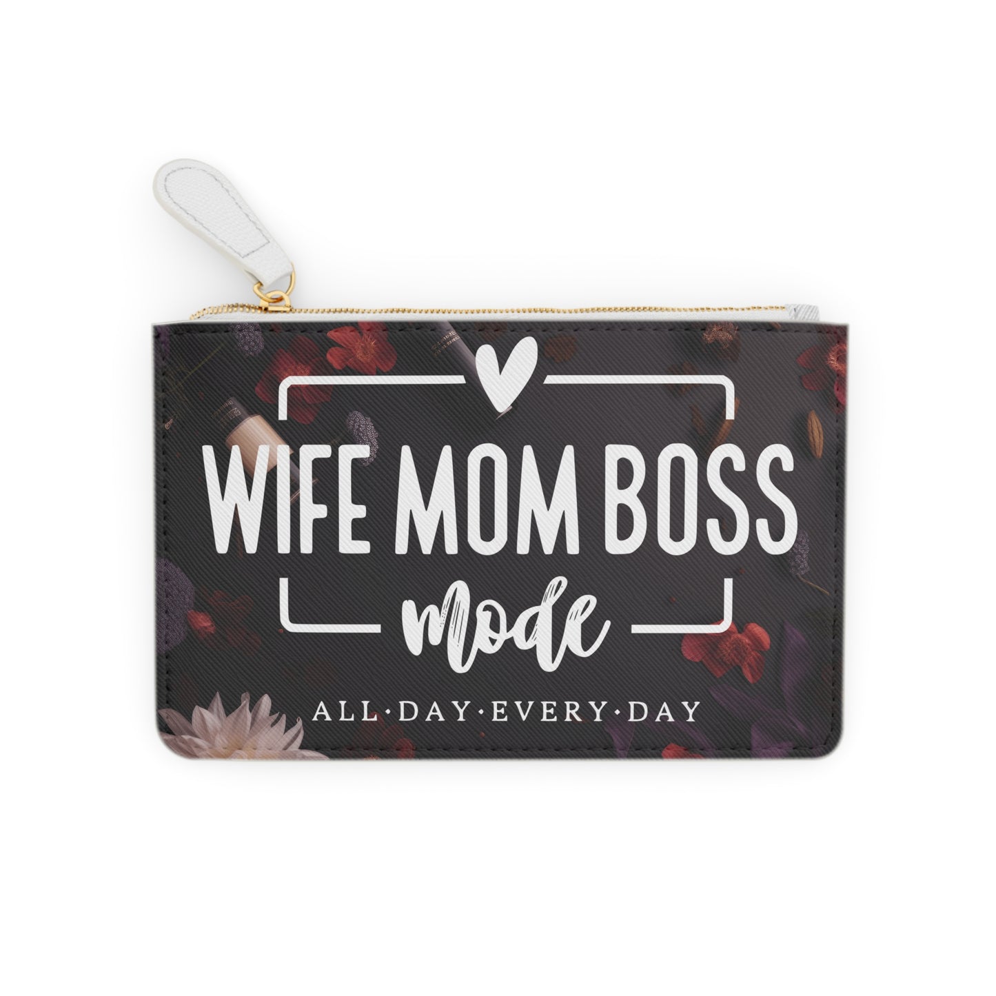 wife mom boss, Mini Clutch Bag, watercolor clutch bag, Cruelty-Free Faux Leather, Vegan