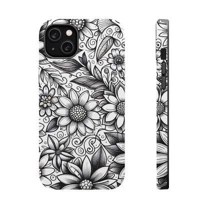 Black and White Sunflowers MagSafe Tough Iphone Case