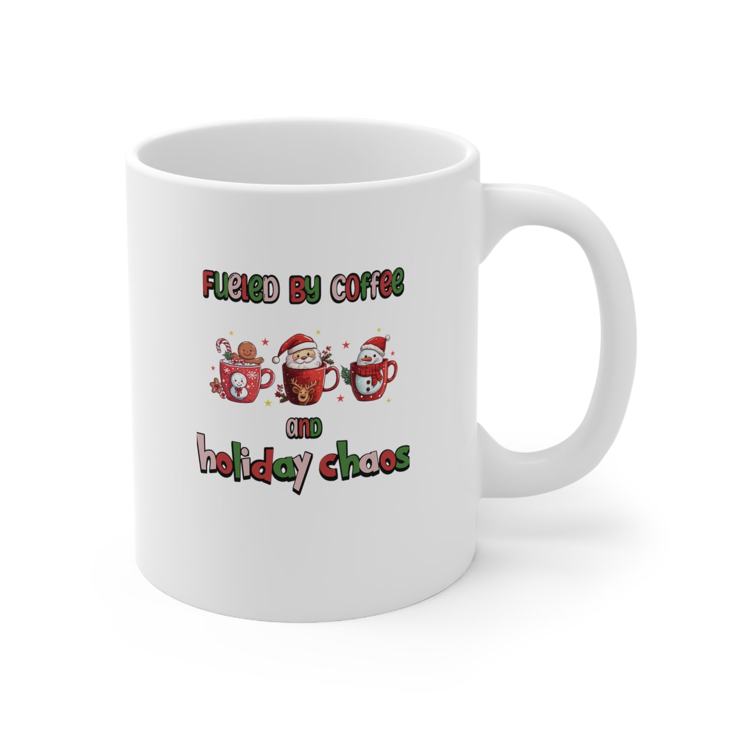 Fueled by coffee and holiday chaos, funny christmas mug