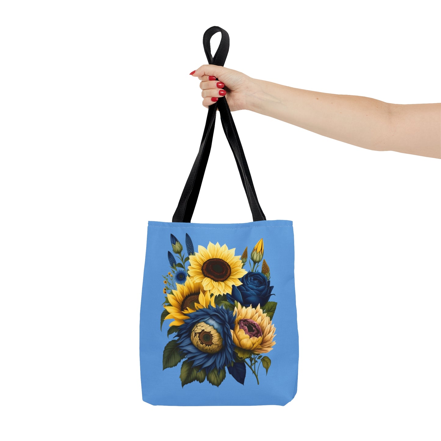 Sunflower Tote Bag, colorful sunflowers, blue and yellow sunflower tote bag