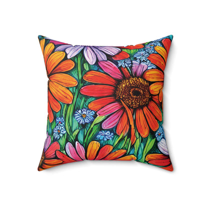 Faux Suede Square Pillow, boho flowers pillow, housewarming gift, christmas gift