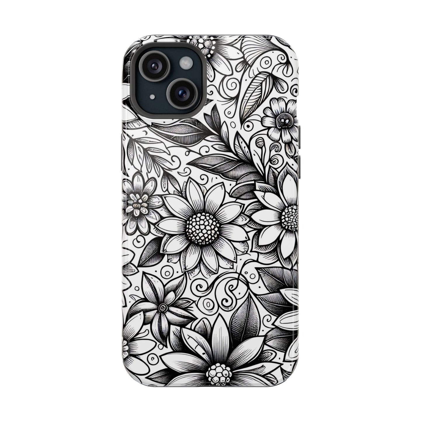 Black and White Sunflowers MagSafe Tough Iphone Case