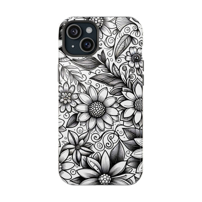 Black and White Sunflowers MagSafe Tough Iphone Case