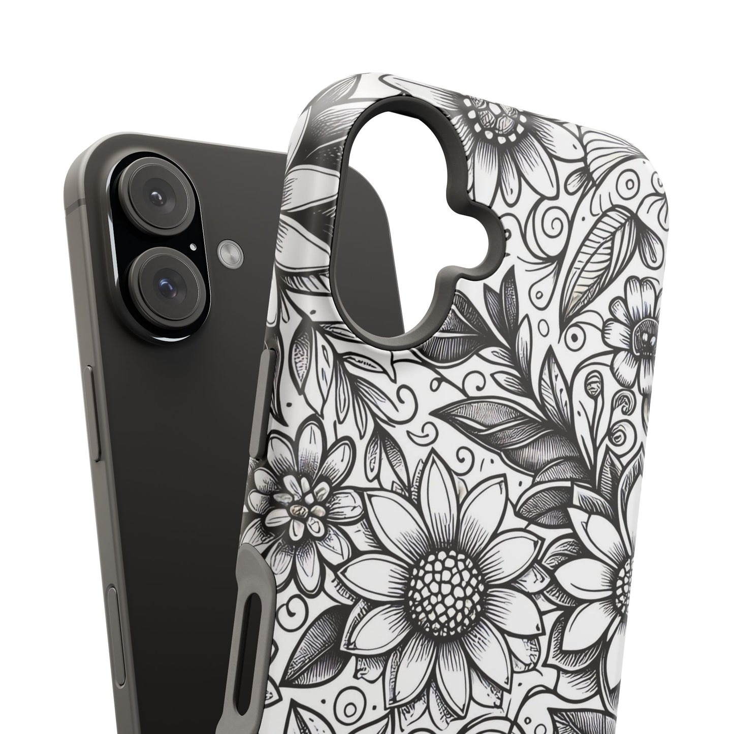 Black and White Sunflowers MagSafe Tough Iphone Case