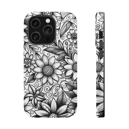 Black and White Sunflowers MagSafe Tough Iphone Case