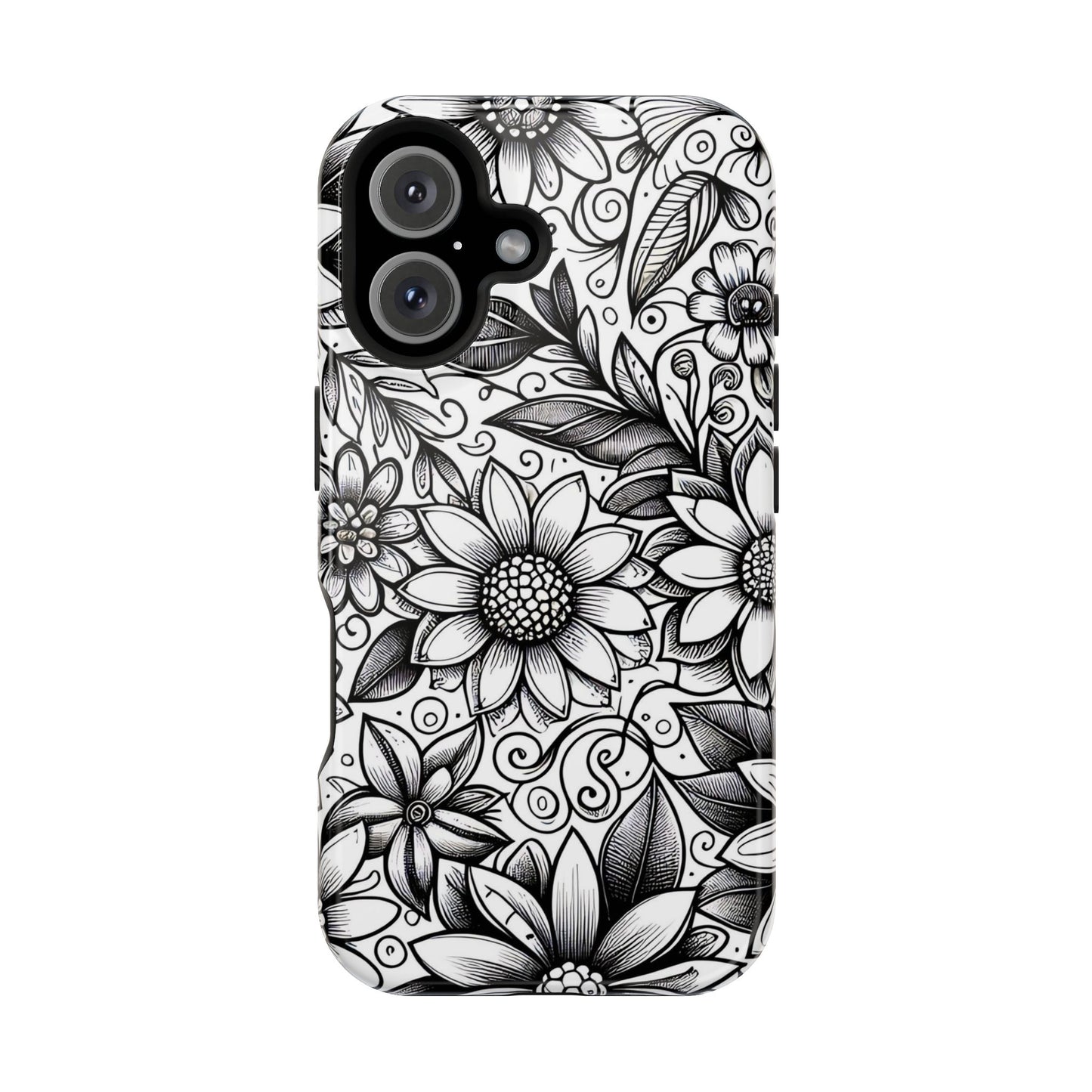 Black and White Sunflowers MagSafe Tough Iphone Case