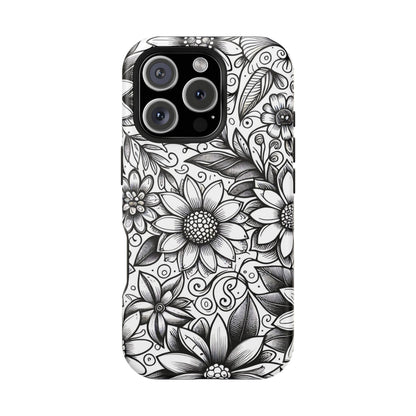 Black and White Sunflowers MagSafe Tough Iphone Case