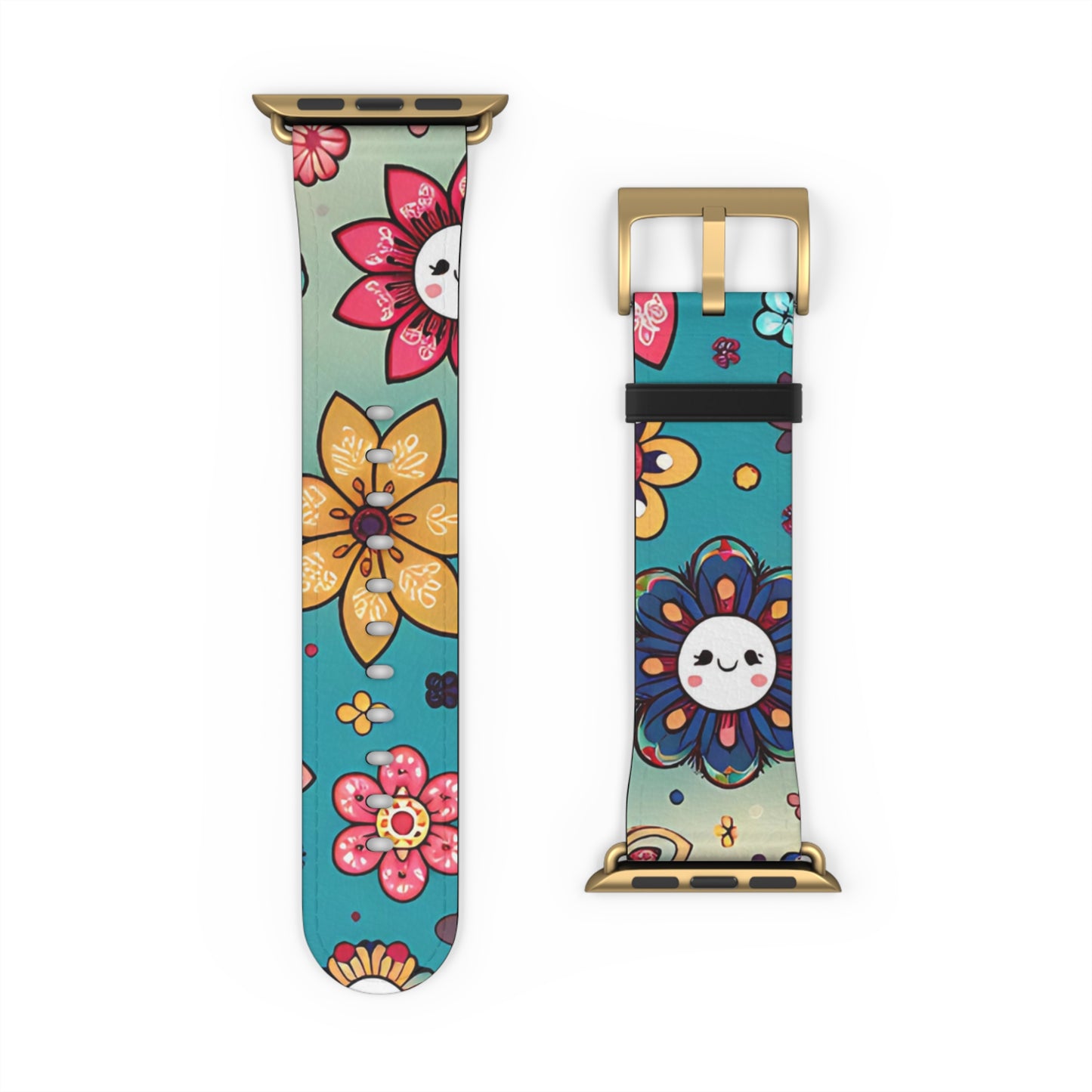 Colorful Flowers Faux Leather Apple Watch Band