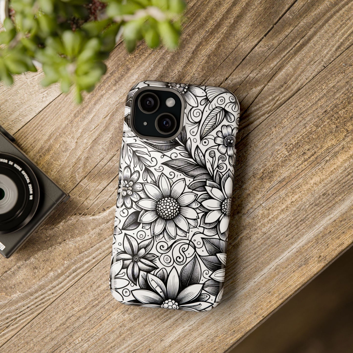 Black and White Sunflowers MagSafe Tough Iphone Case