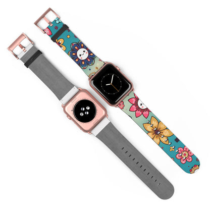 Colorful Flowers Faux Leather Apple Watch Band