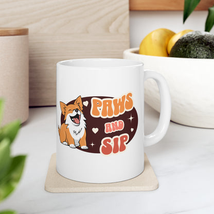 Paws and sip, corgi mug, dog lover mug, Ceramic Mug 11oz