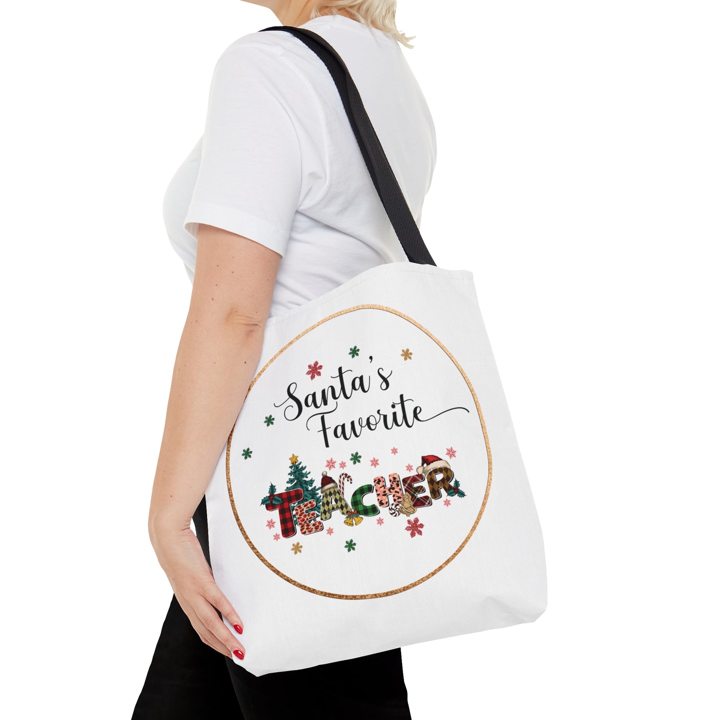 Santa's favorite teacher, Christmas teacher tote bag