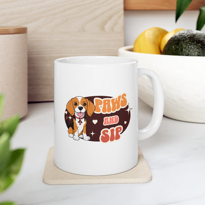 Paws and sip, puppy mug, dog lover mug, Ceramic Mug 11oz