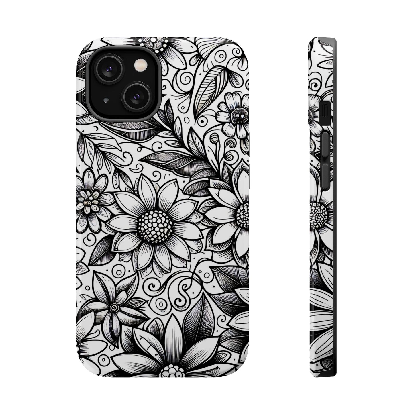 Black and White Sunflowers MagSafe Tough Iphone Case