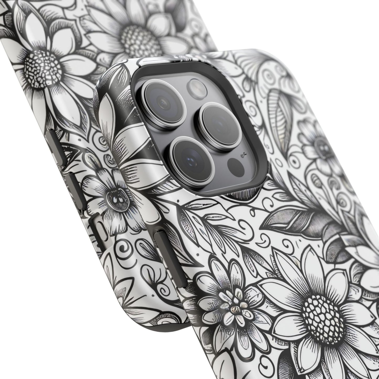 Black and White Sunflowers MagSafe Tough Iphone Case