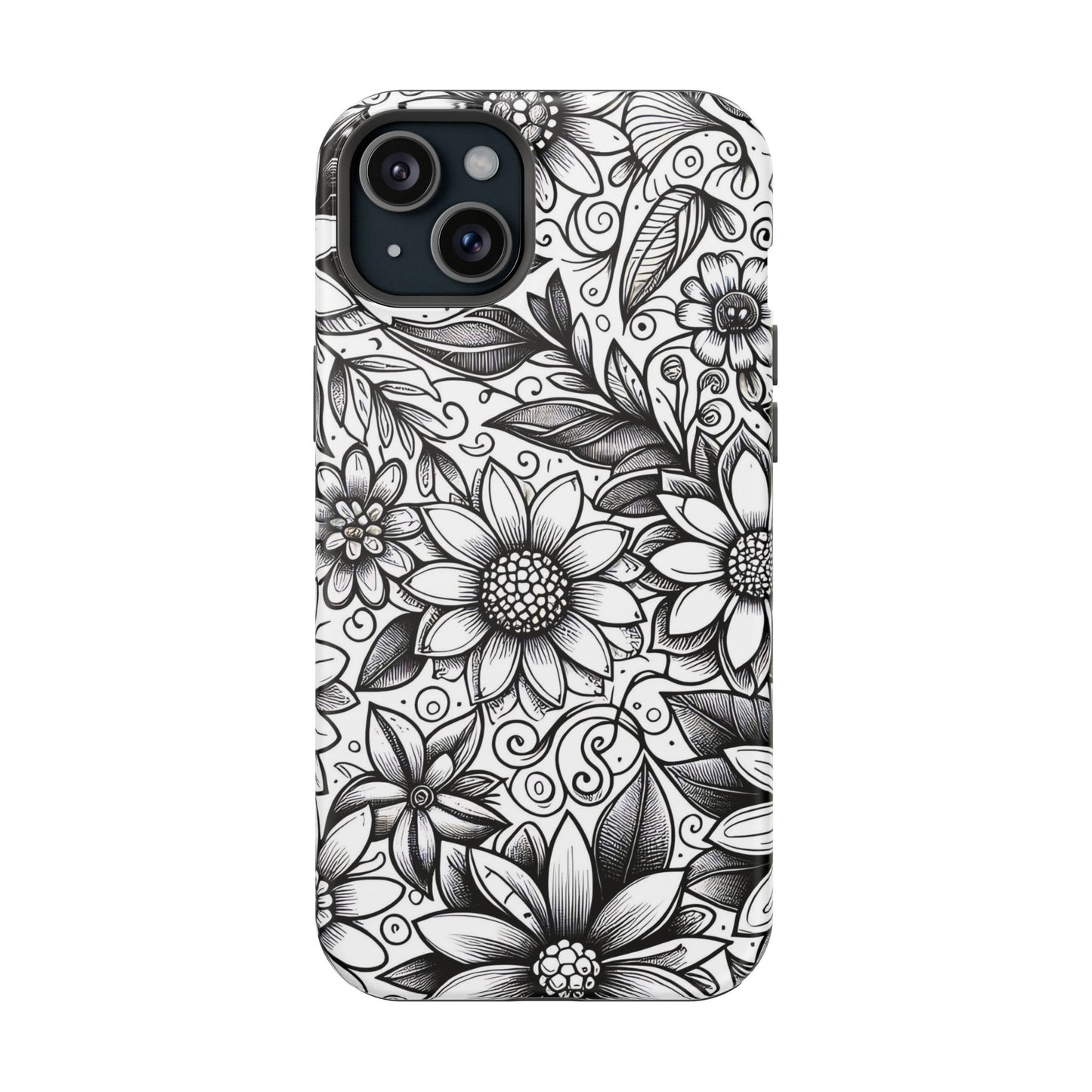 Black and White Sunflowers MagSafe Tough Iphone Case