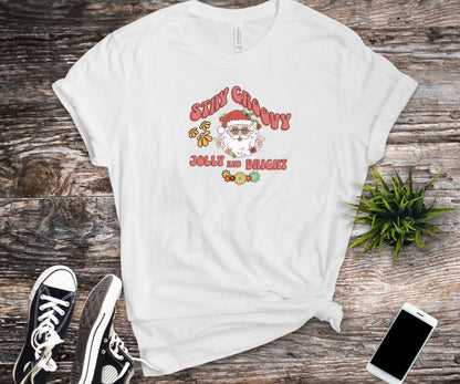 Stay groovy jolly and bright, groovy santa, retro santa shirt