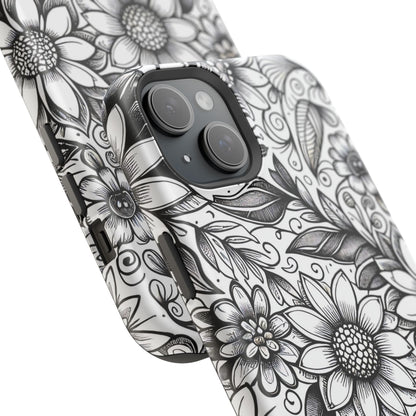 Black and White Sunflowers MagSafe Tough Iphone Case