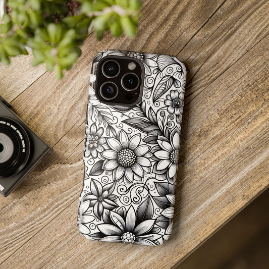 Black and White Sunflowers MagSafe Tough Iphone Case