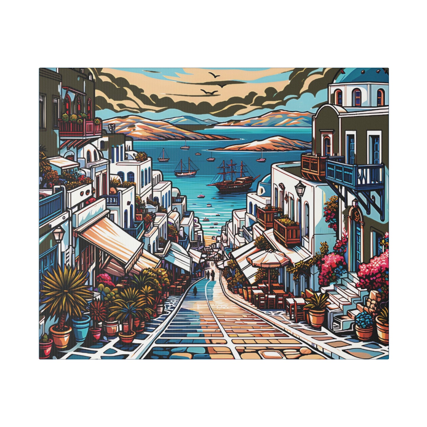 Mykonos Travel Print Matte Canvas, Stretched, 0.75"