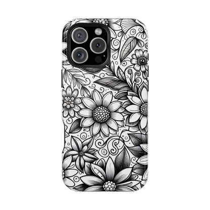 Black and White Sunflowers MagSafe Tough Iphone Case