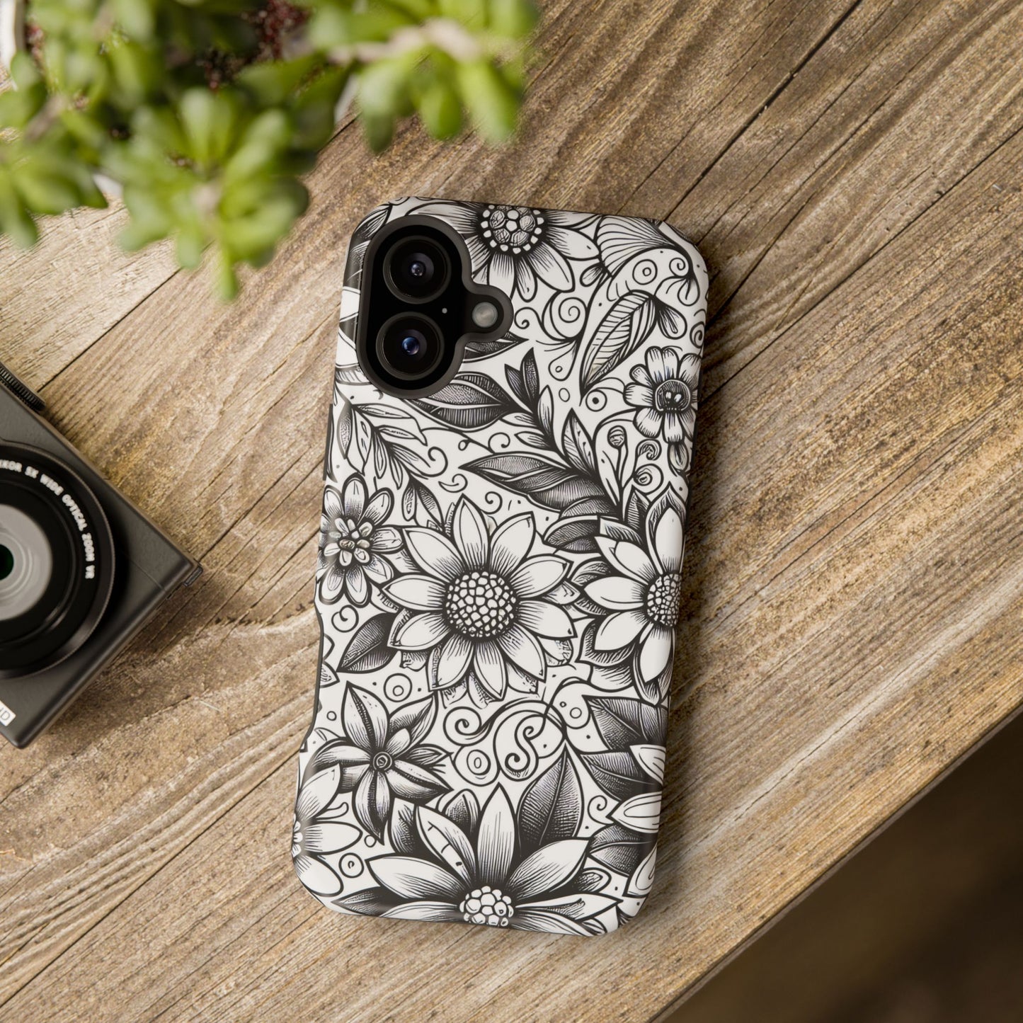 Black and White Sunflowers MagSafe Tough Iphone Case