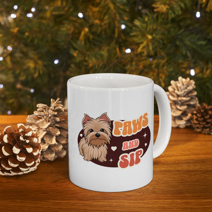 Paws and sip, yorkie mug, dog lover mug, Ceramic Mug 11oz