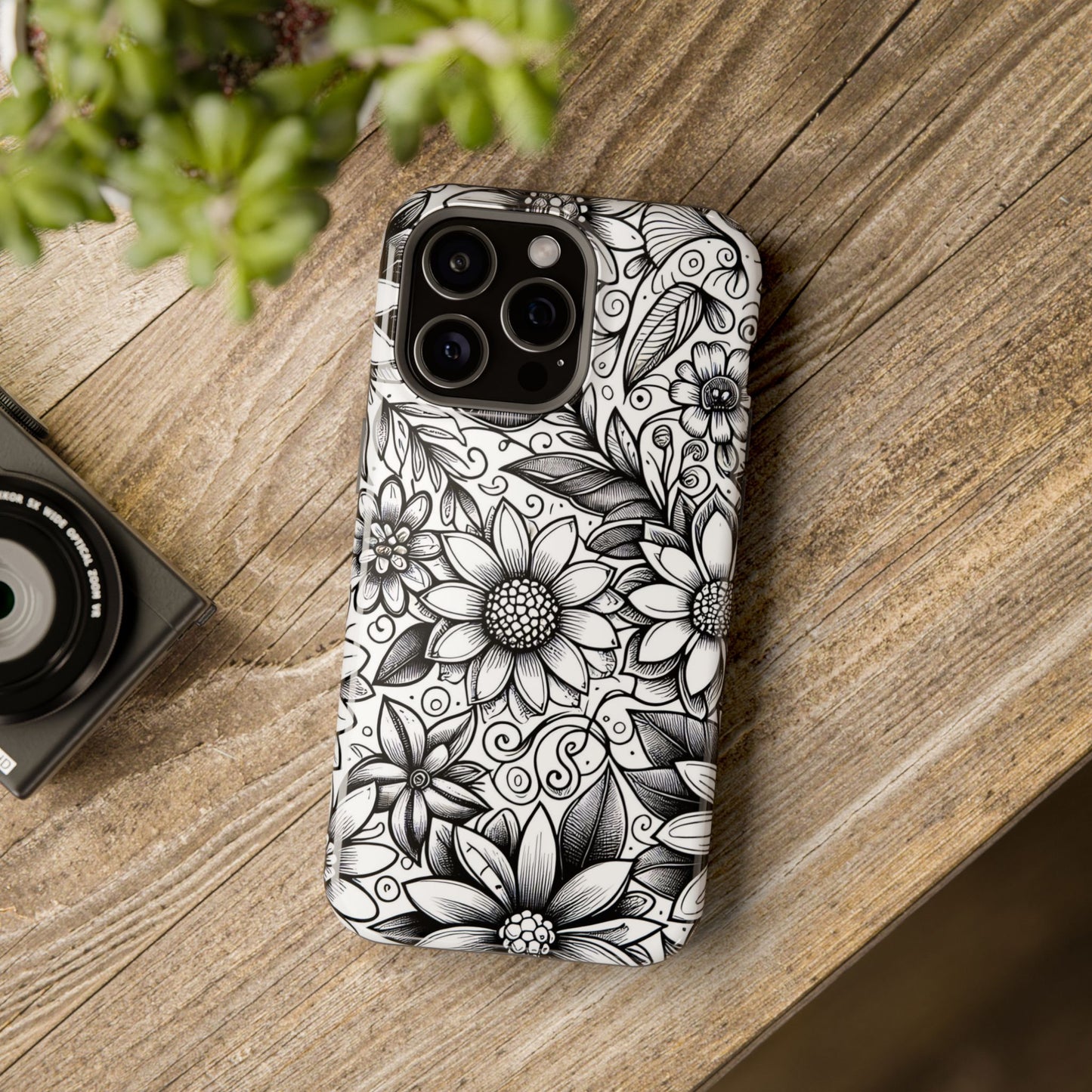 Black and White Sunflowers MagSafe Tough Iphone Case