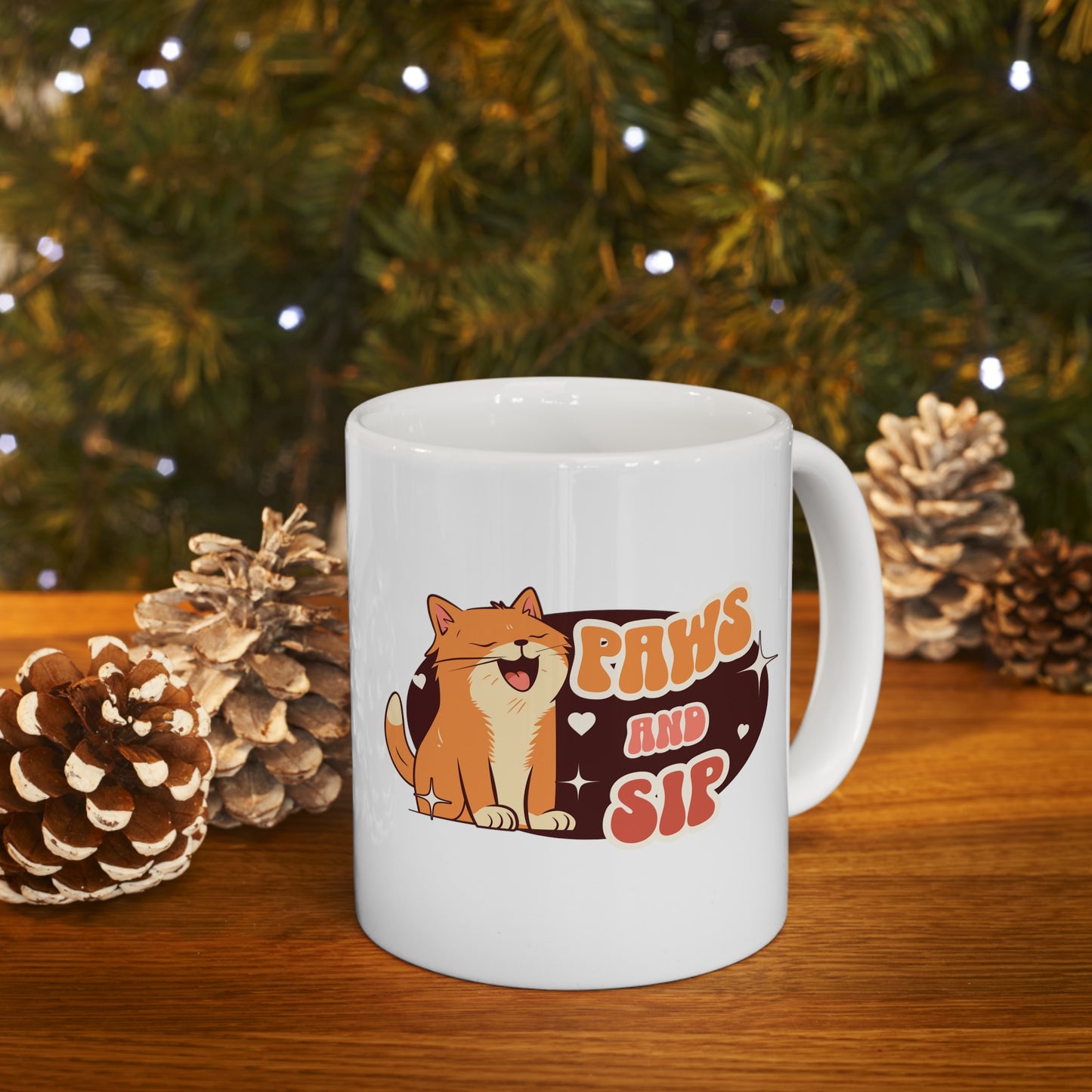 Paws and sip, cat mug, cat lover mug, Ceramic Mug 11oz