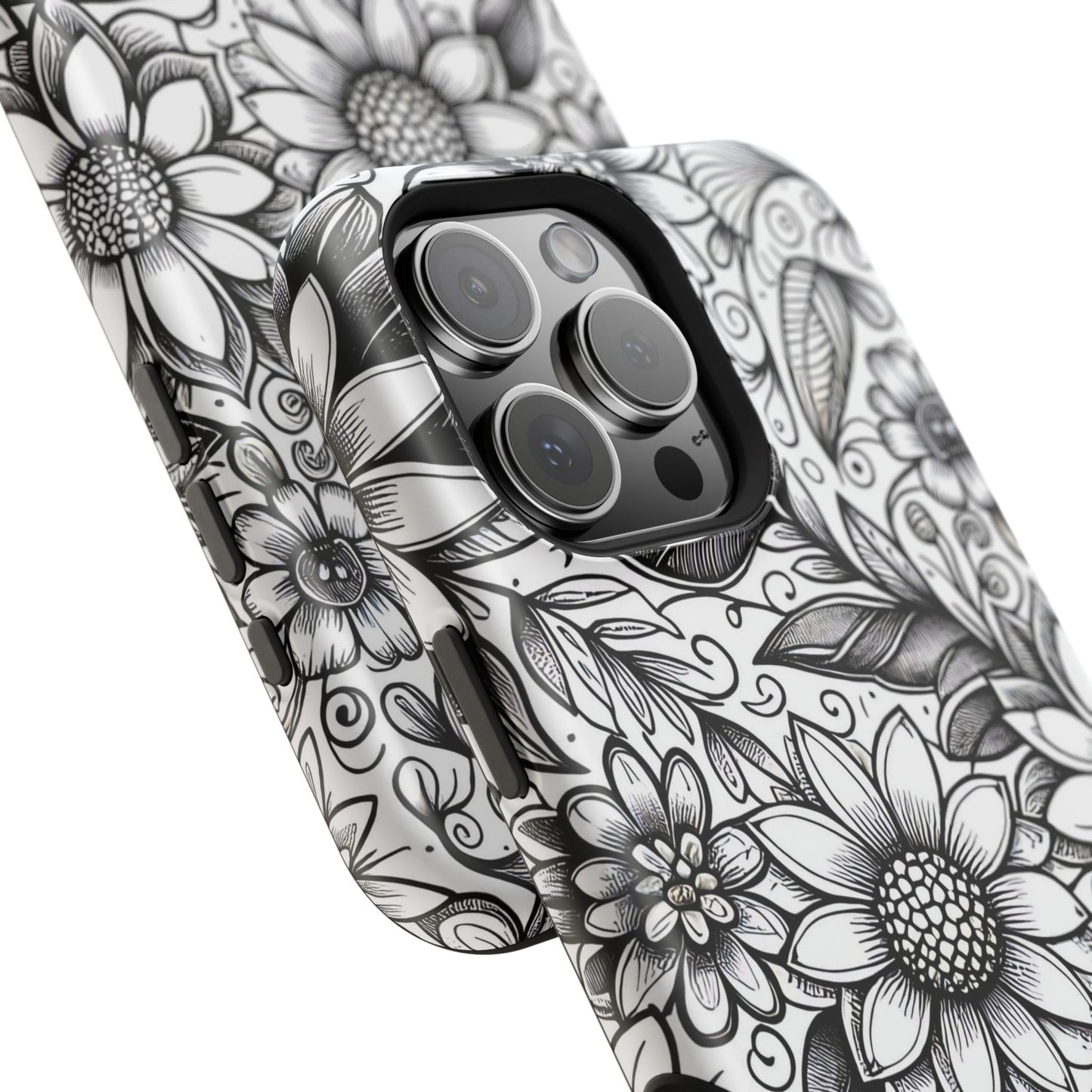 Black and White Sunflowers MagSafe Tough Iphone Case