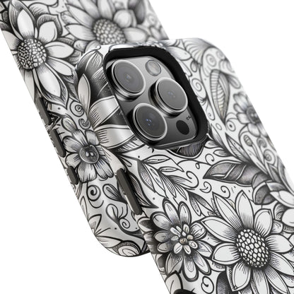 Black and White Sunflowers MagSafe Tough Iphone Case