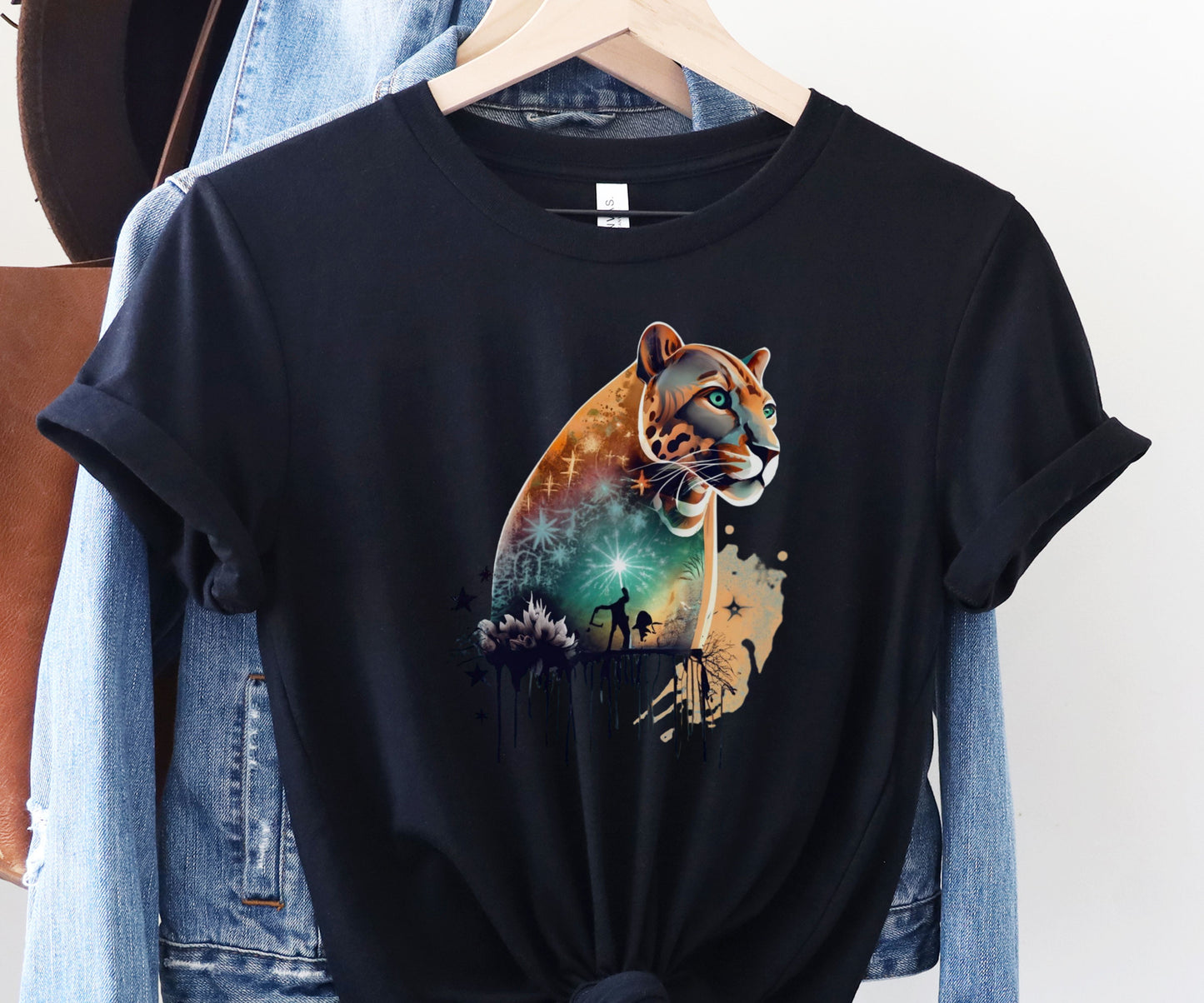 Panther shirt, colorful shirt, graphic tee, animal lover shirt, watercolor shirt