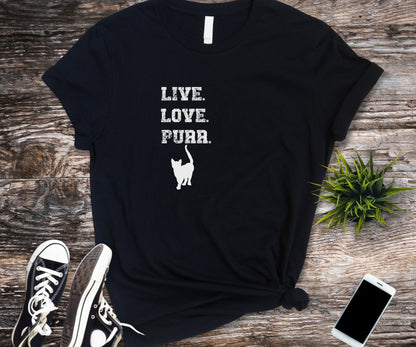 Live love purr, cat lover shirt, cat shirt, cat shirt for women, gift for cat lover