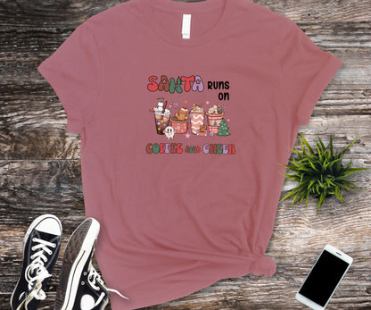 Santa runs on coffee and cheer, funny santa shirt