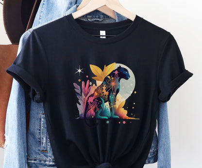 Panther shirt, colorful shirt, graphic tee, animal lover shirt, watercolor shirt