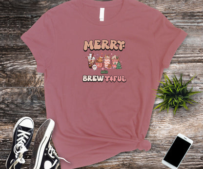 Merry and Brew-tiful, coffee lover shirt, christmas coffee shirt