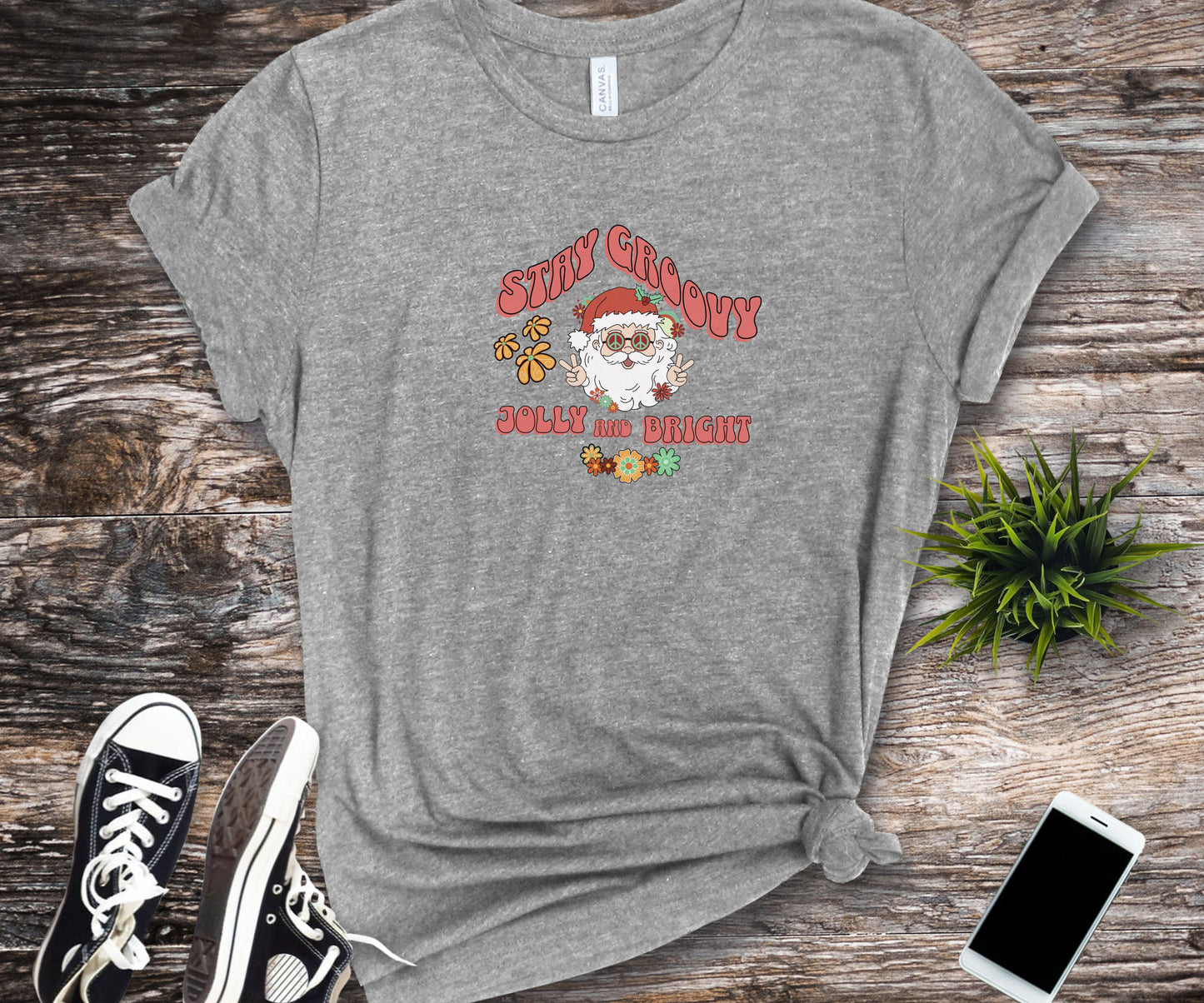 Stay groovy jolly and bright, groovy santa, retro santa shirt