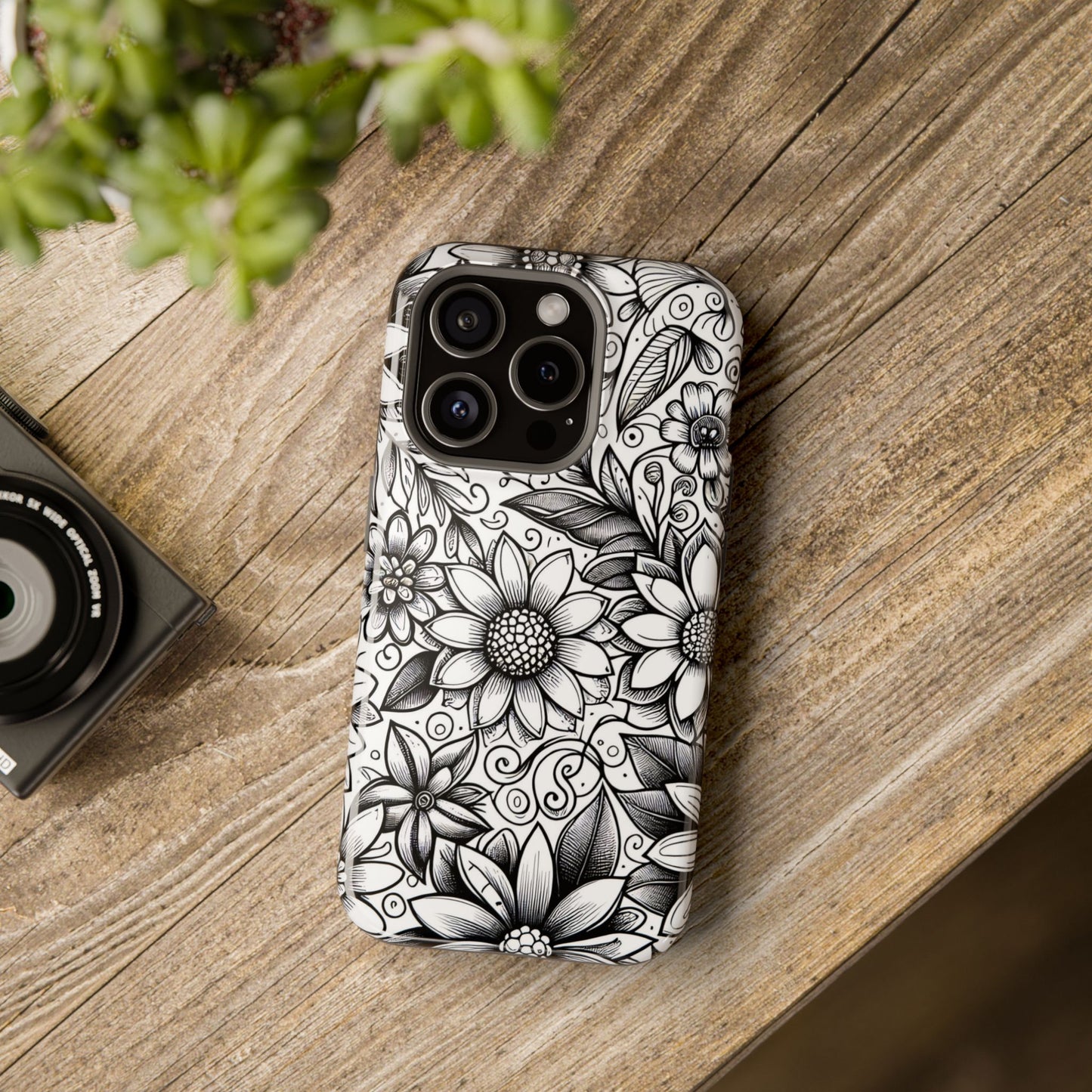 Black and White Sunflowers MagSafe Tough Iphone Case