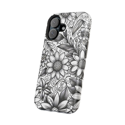 Black and White Sunflowers MagSafe Tough Iphone Case