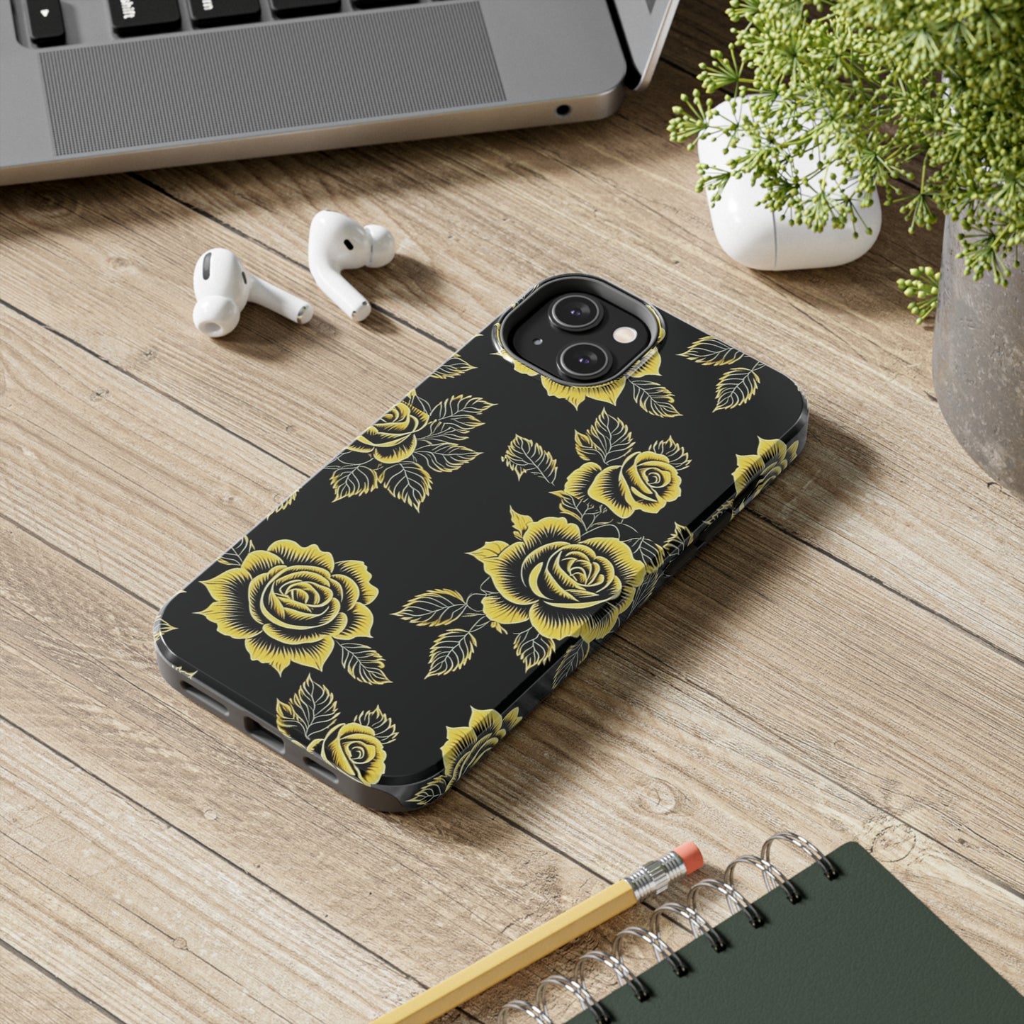 gold rose iphone case, black iphone case, Tough iPhone Case