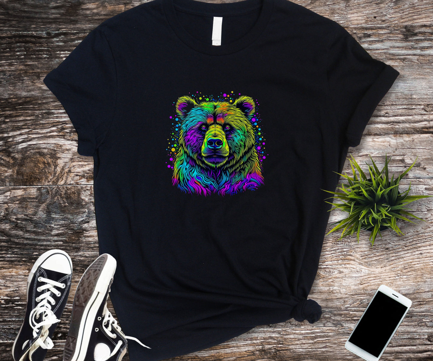 Colorful, psychedelic bear shirt