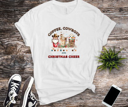 Coffee, cowboys and christmas cheer, western Christmas shirt